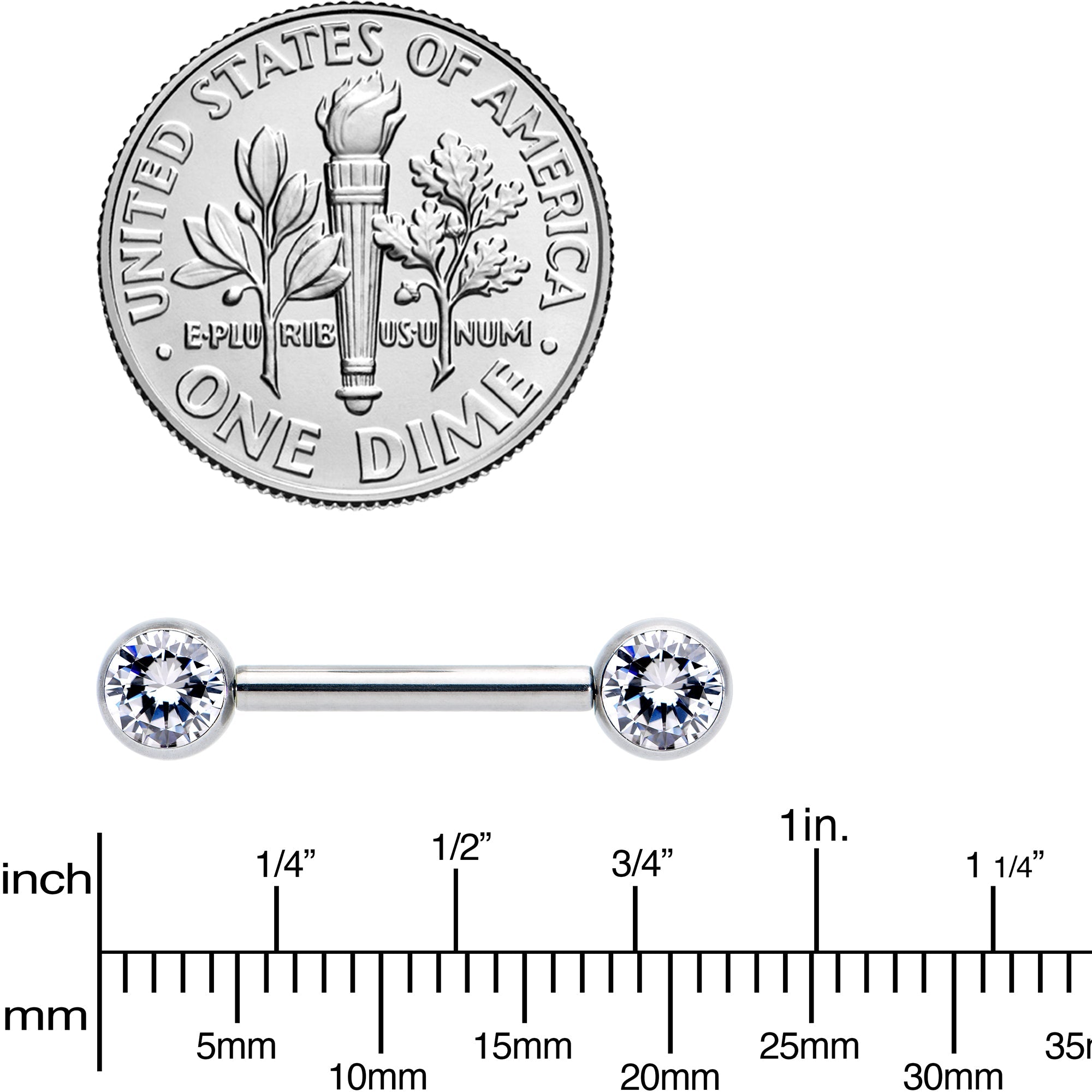 14G 1/2 Clear CZ Gem G23 Titanium Threadless Nipple Ring Set