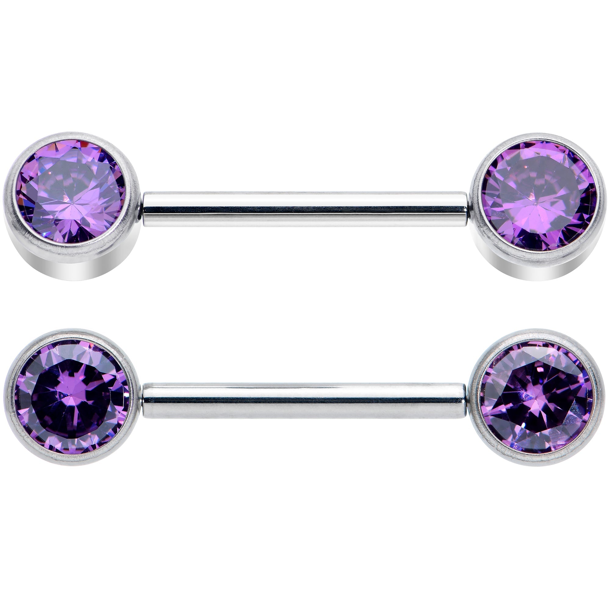 14G 9/16 Purple CZ Gem G23 Titanium Threadless Nipple Ring Set