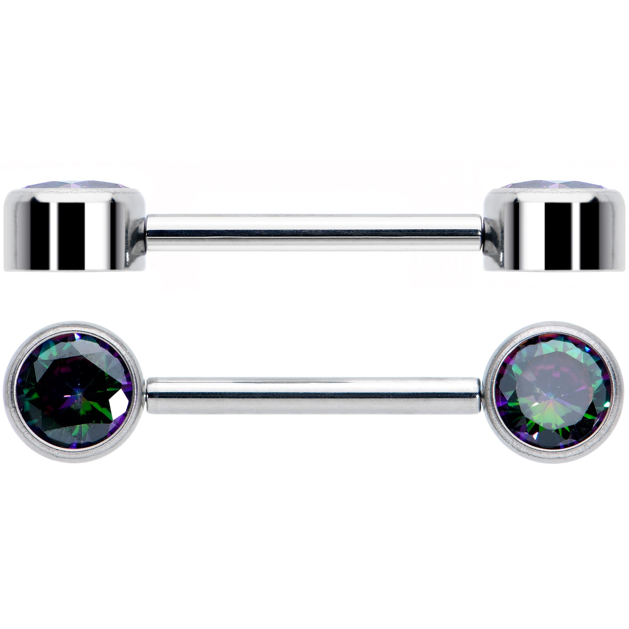 14G 9/16 Vitrail CZ Gem G23 Titanium Threadless Nipple Ring Set