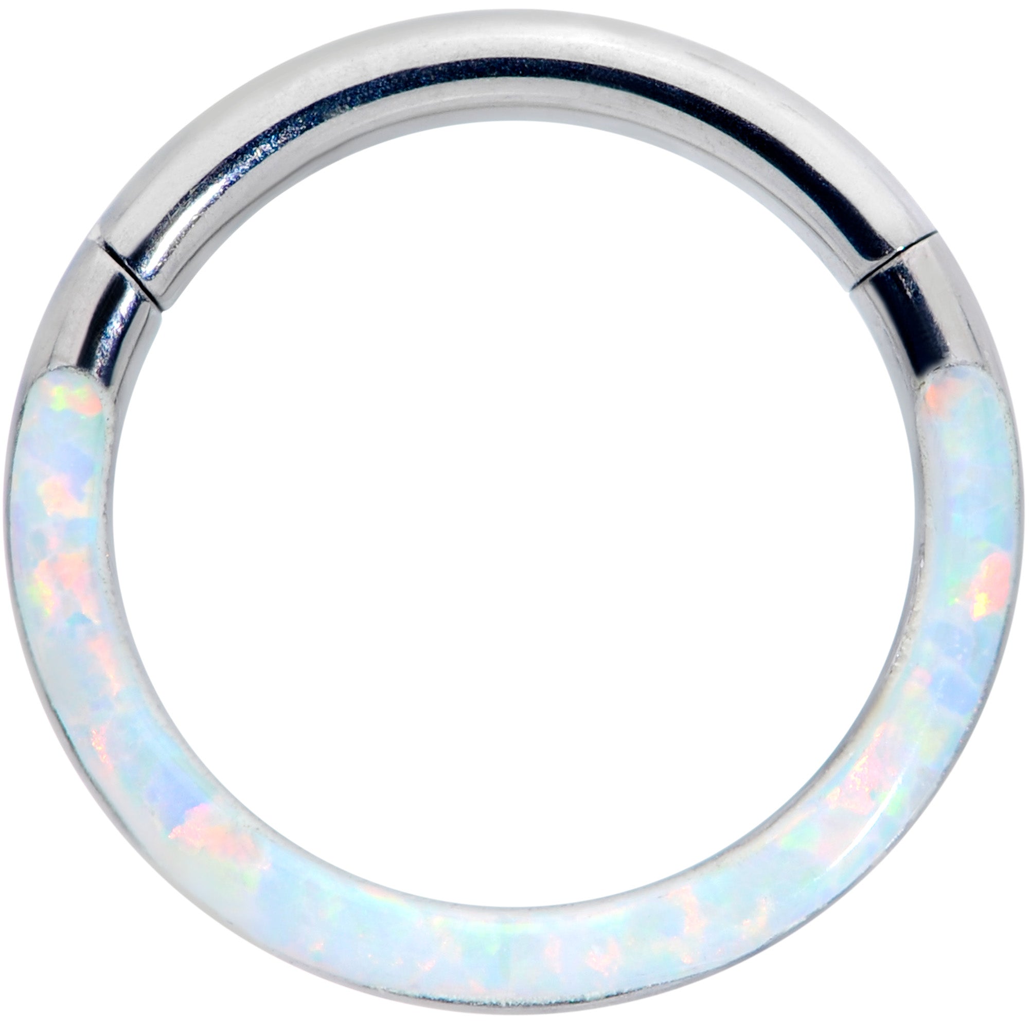 16G 5/16 White Synthetic Opal Implant Grade Titanium Segment Ring