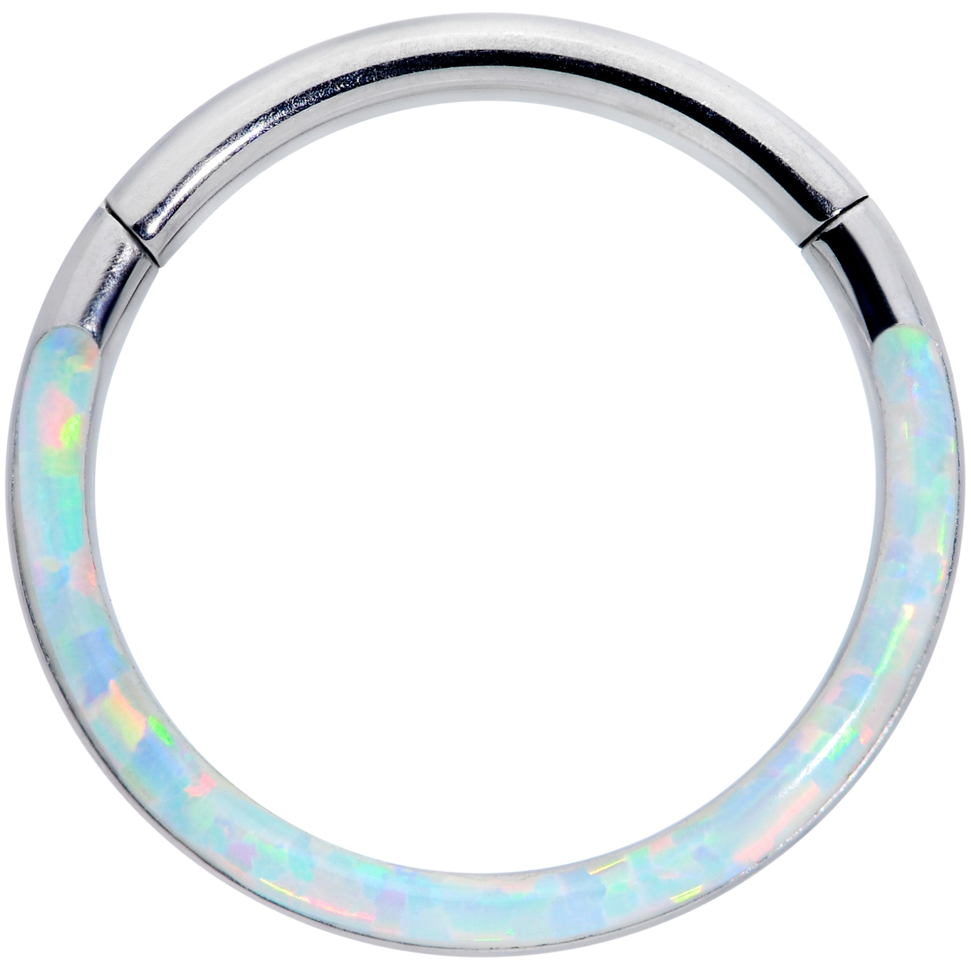 16G 3/8 White Synthetic Opal Implant Grade Titanium Segment Ring