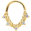 16G 5/16 Clear CZ Gem Gold Tone Heart Filigree Closure Ring