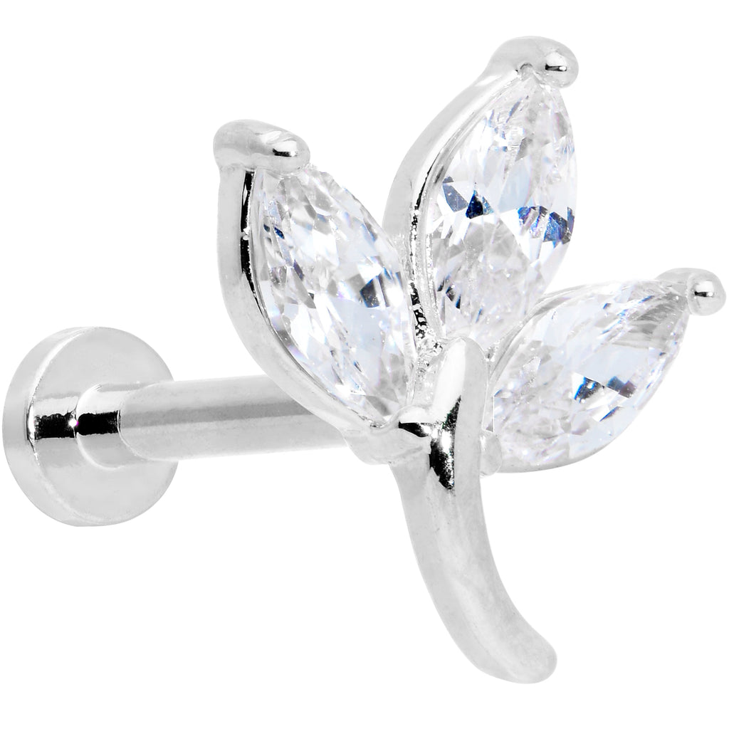 16G 5/16 Clear CZ Gem Leaves Internally Threaded Labret Tragus