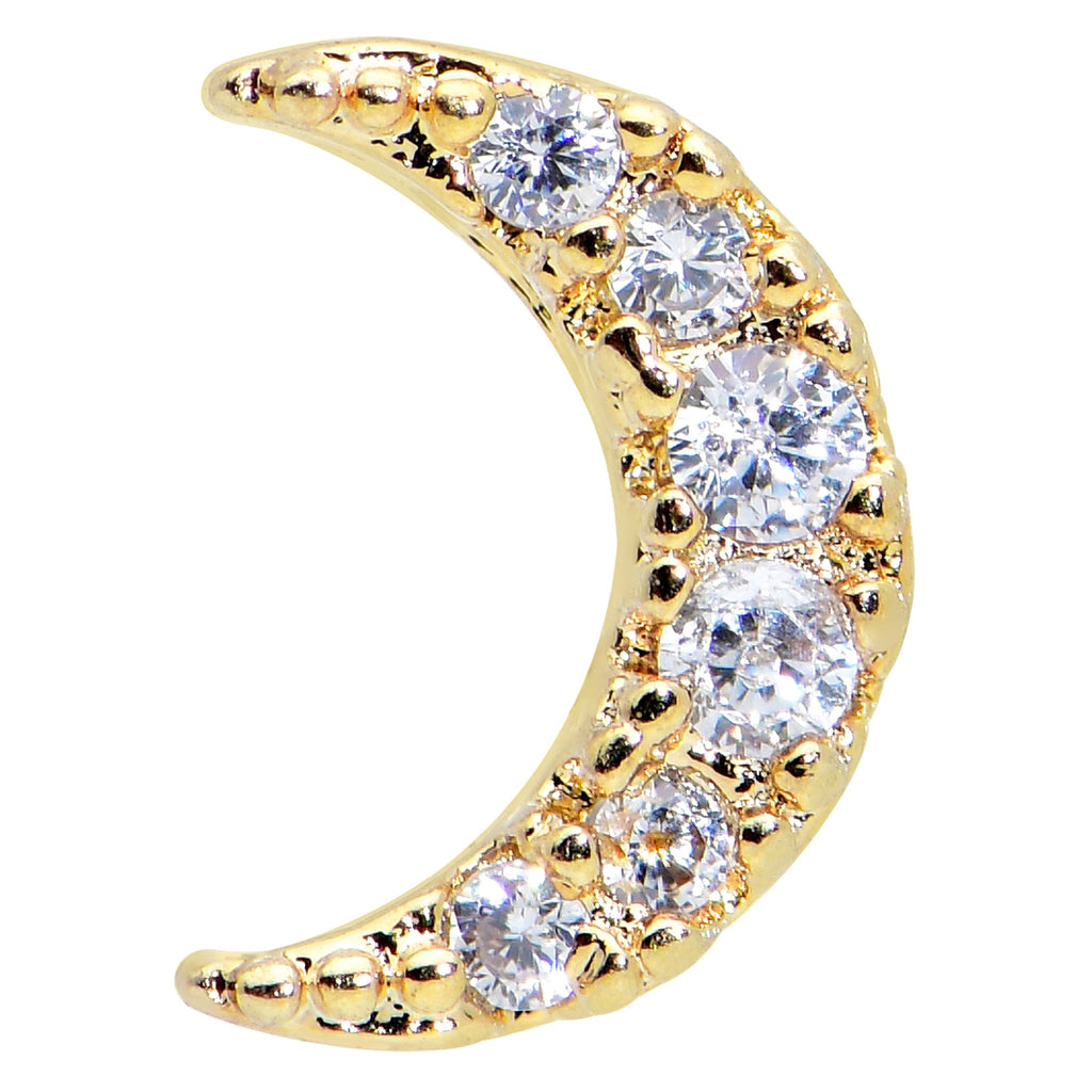 16G 1/4 Clear CZ Gem Gold Tone Moon Internal Thread Labret Tragus