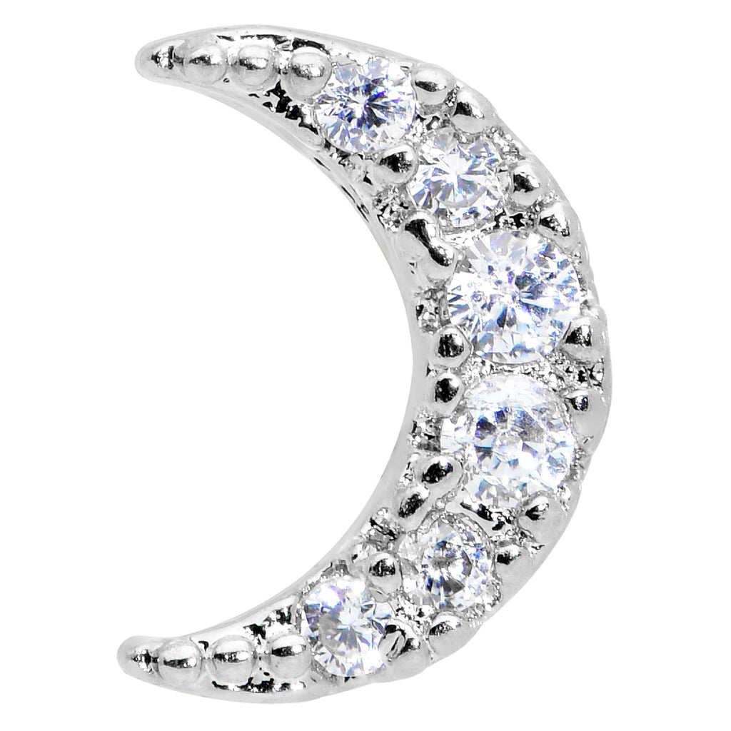 16G 5/16 Clear CZ Gem Crescent Moon Internal Thread Labret Tragus
