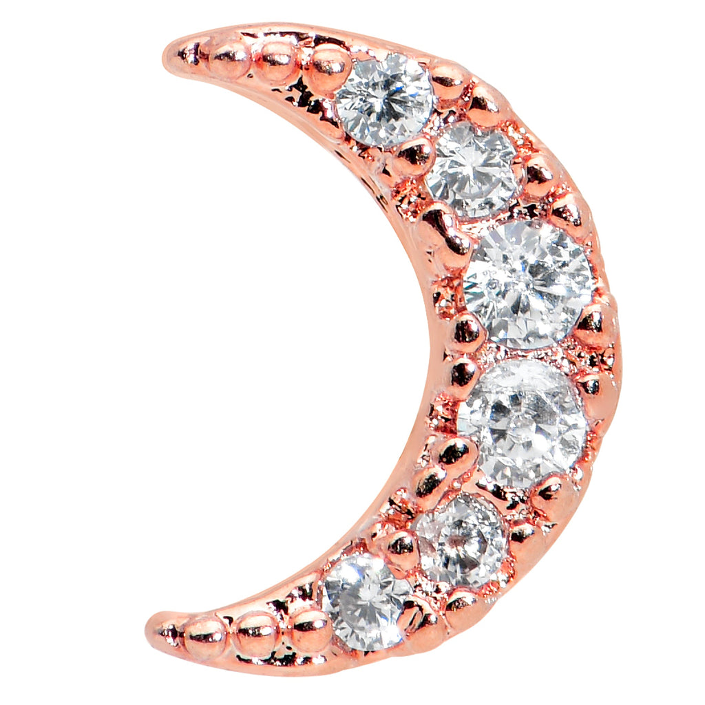 16G 5/16 Clear CZ Gem Rose Gold Tone Moon Internal Thread Labret