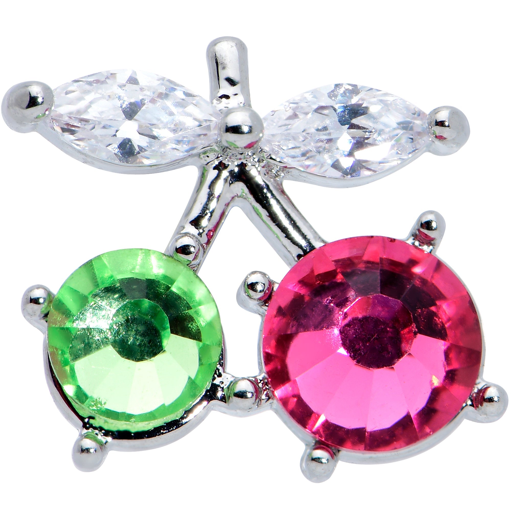 16G 1/4 Red Green CZ Gem Internal Thread Cherries Labret Tragus