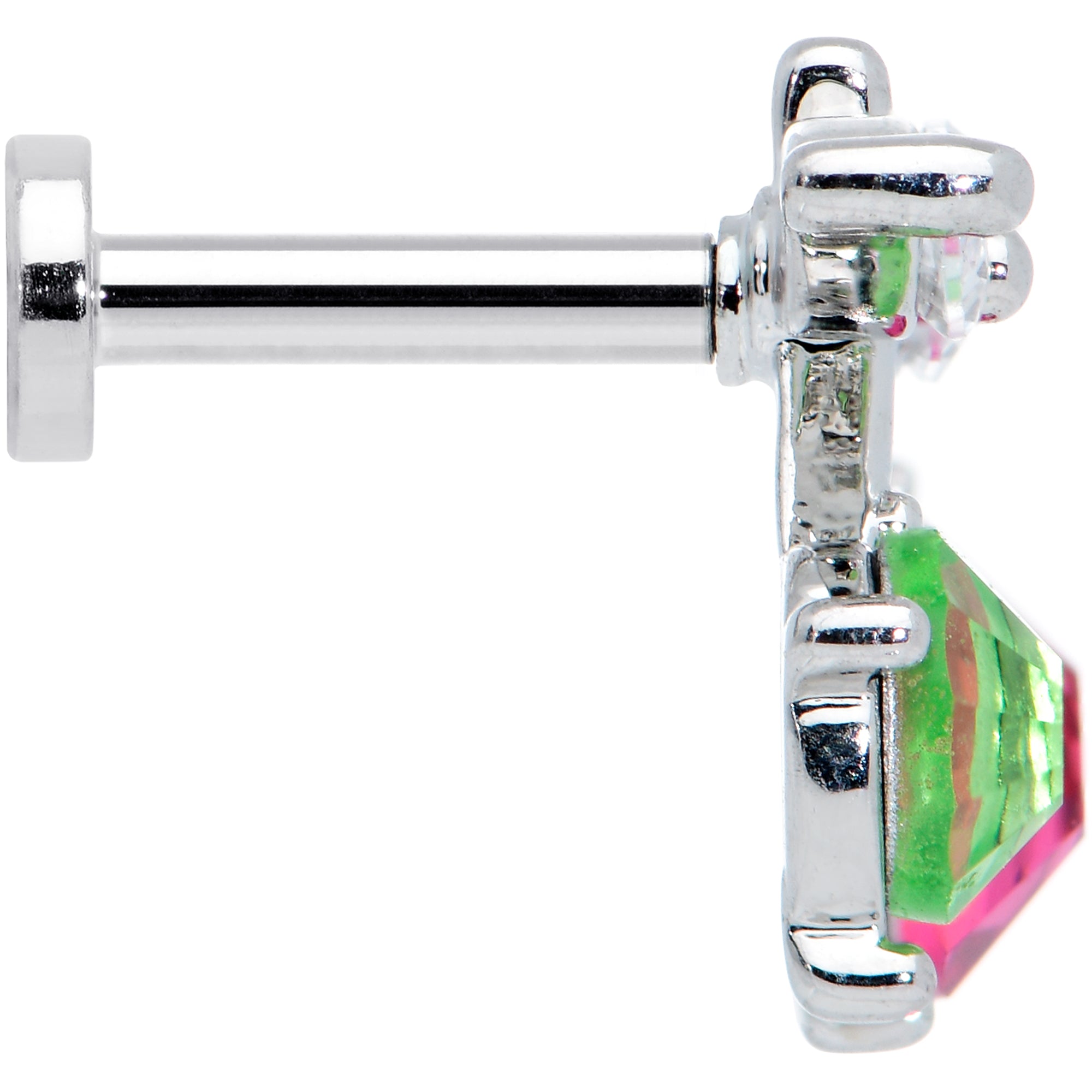 16G 1/4 Red Green CZ Gem Internal Thread Cherries Labret Tragus