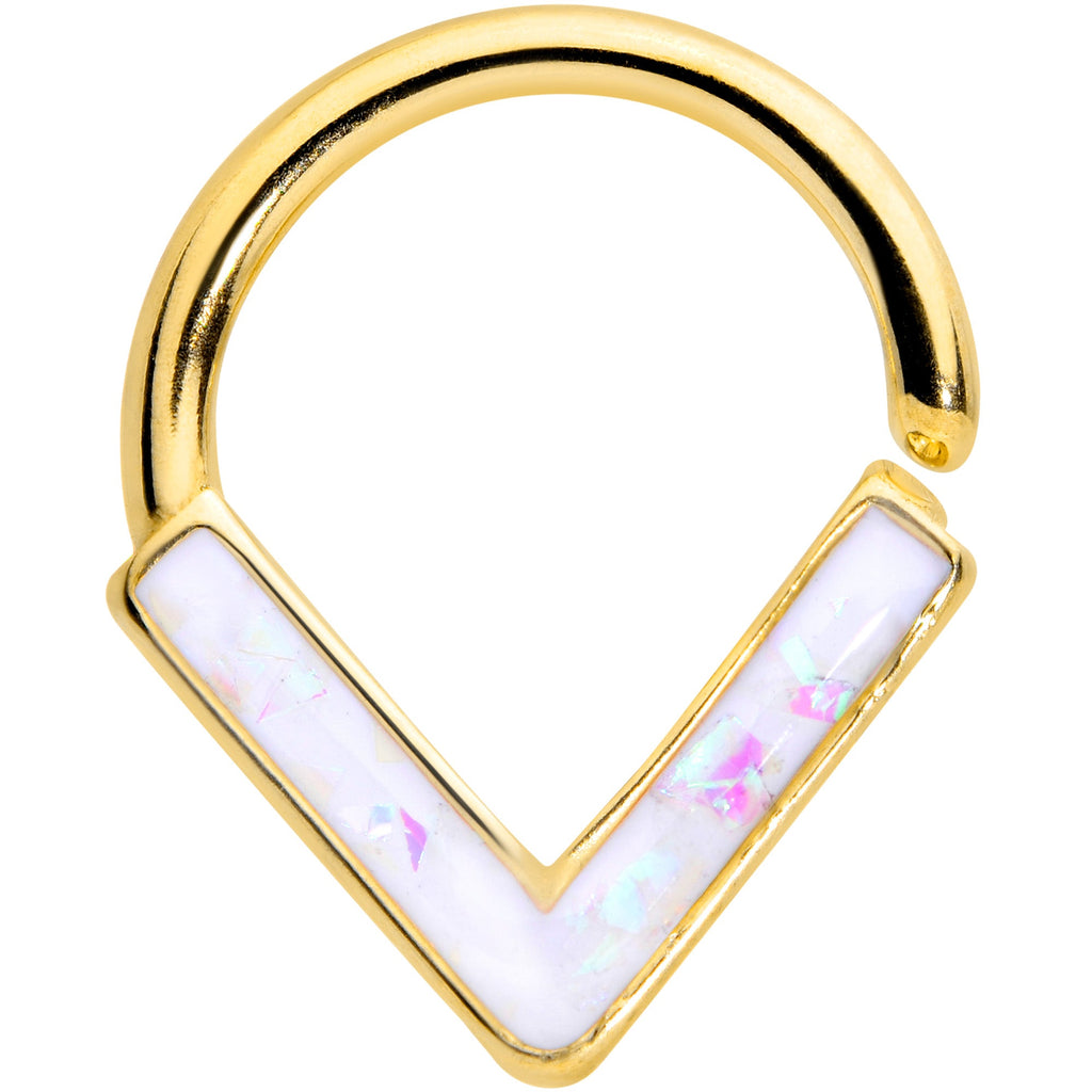 16G 5/16 White Faux Opal Gold Hue Chevron Cartilage Closure Ring