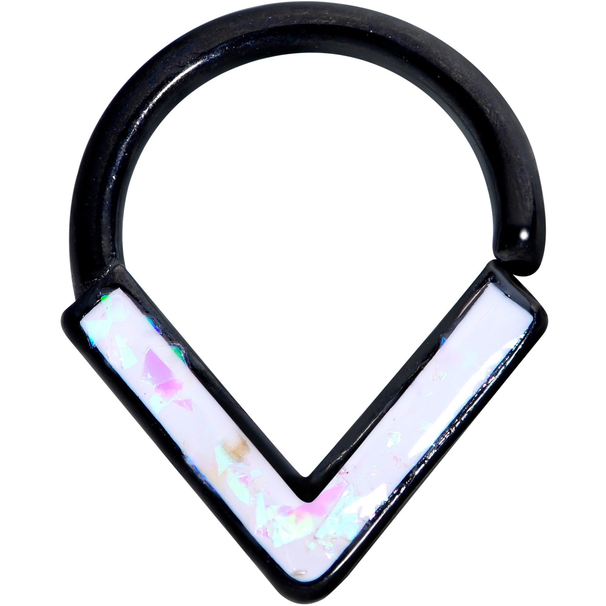 16G 5/16 White Faux Opal Black Chevron Cartilage Closure Ring