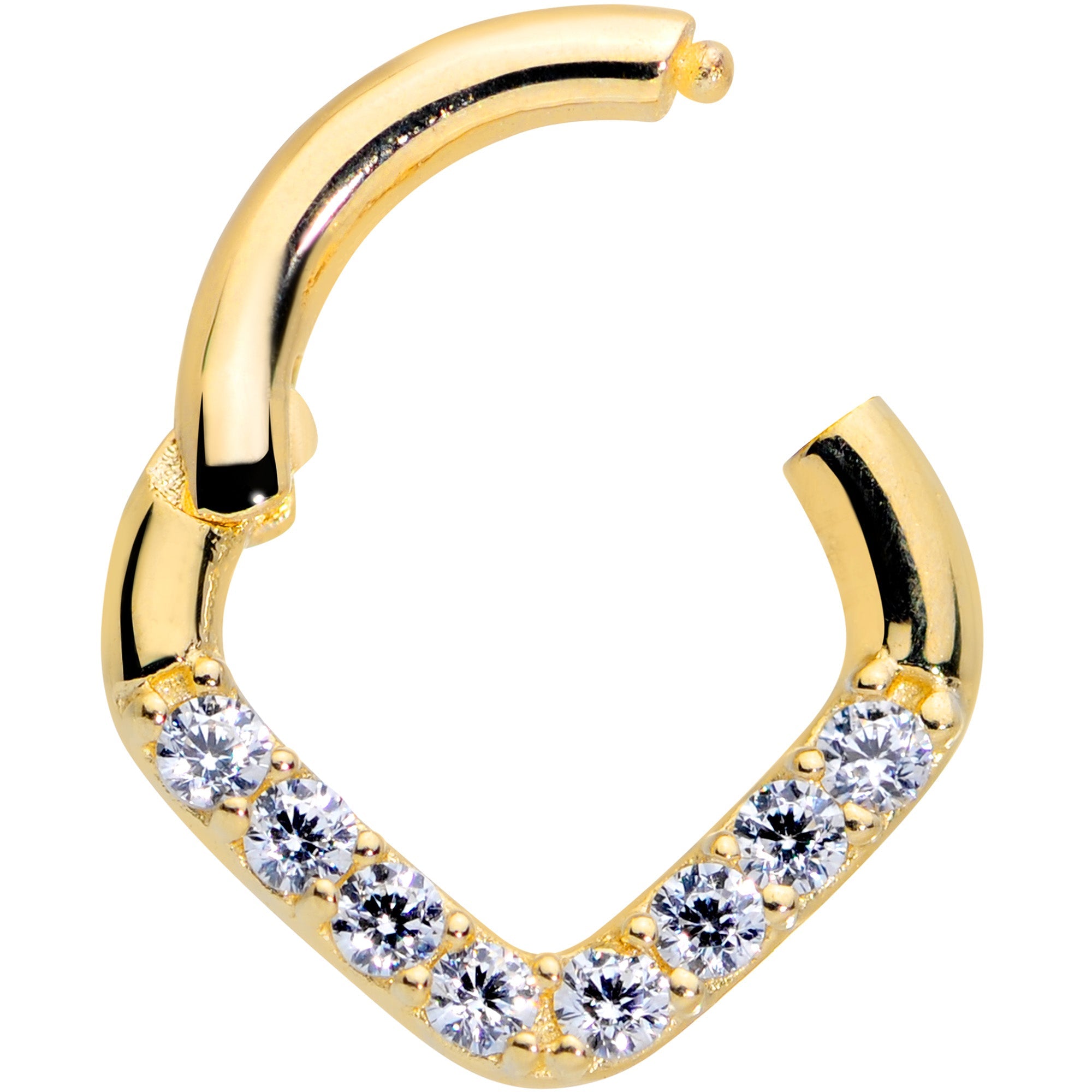 16G 1/4 14k Gold Clear CZ Gem Chevron Hinged Segment Ring