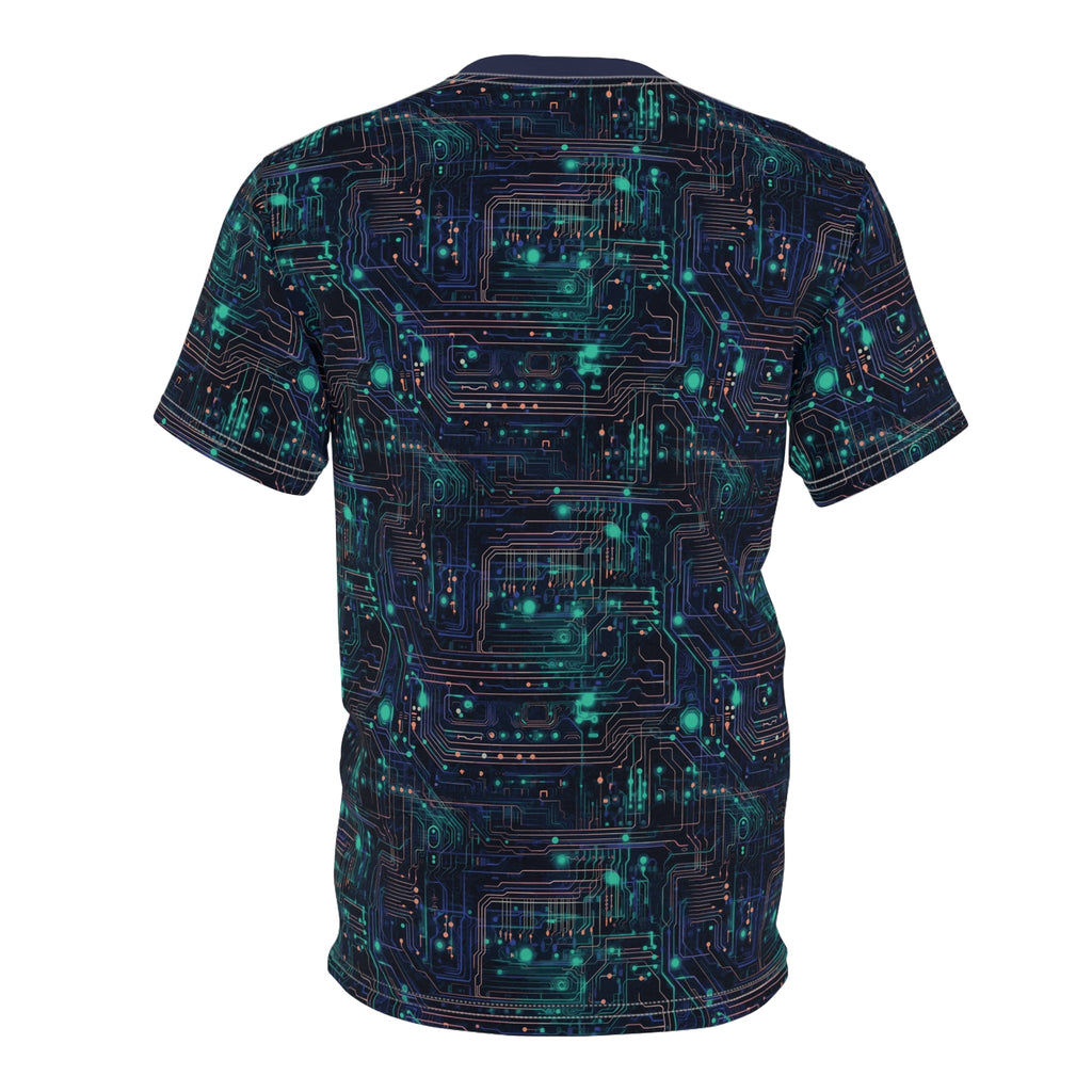 Cyberpunk Vision: Neon Circuit Board Unisex Cut & Sew Tee