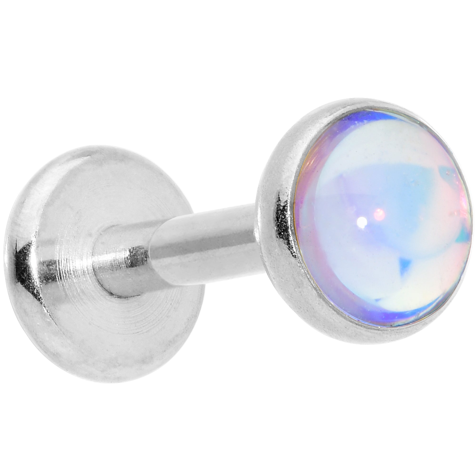 16G 1/4 White Faux Opal Internally Threaded Labret Monroe Tragus