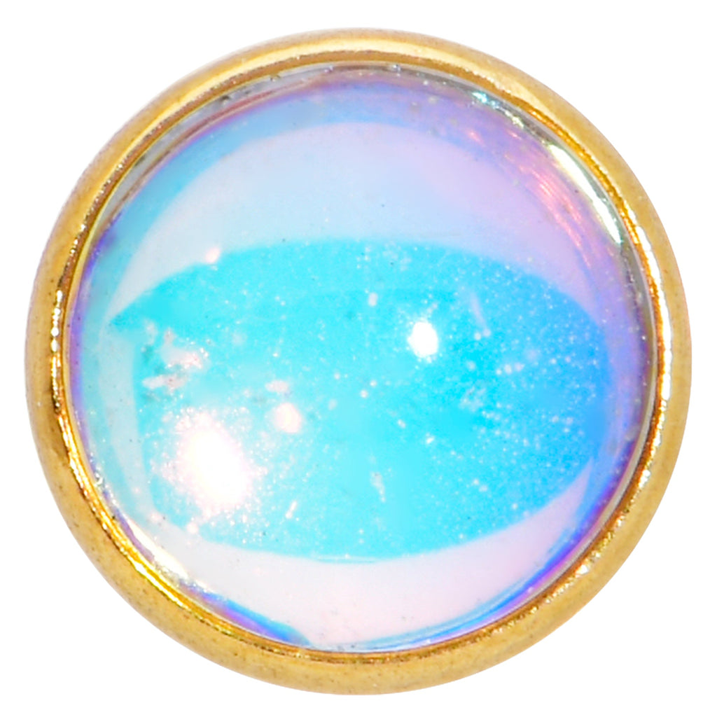 16G 1/4 White Faux Opal Gold Tone Internal Thread Labret Tragus
