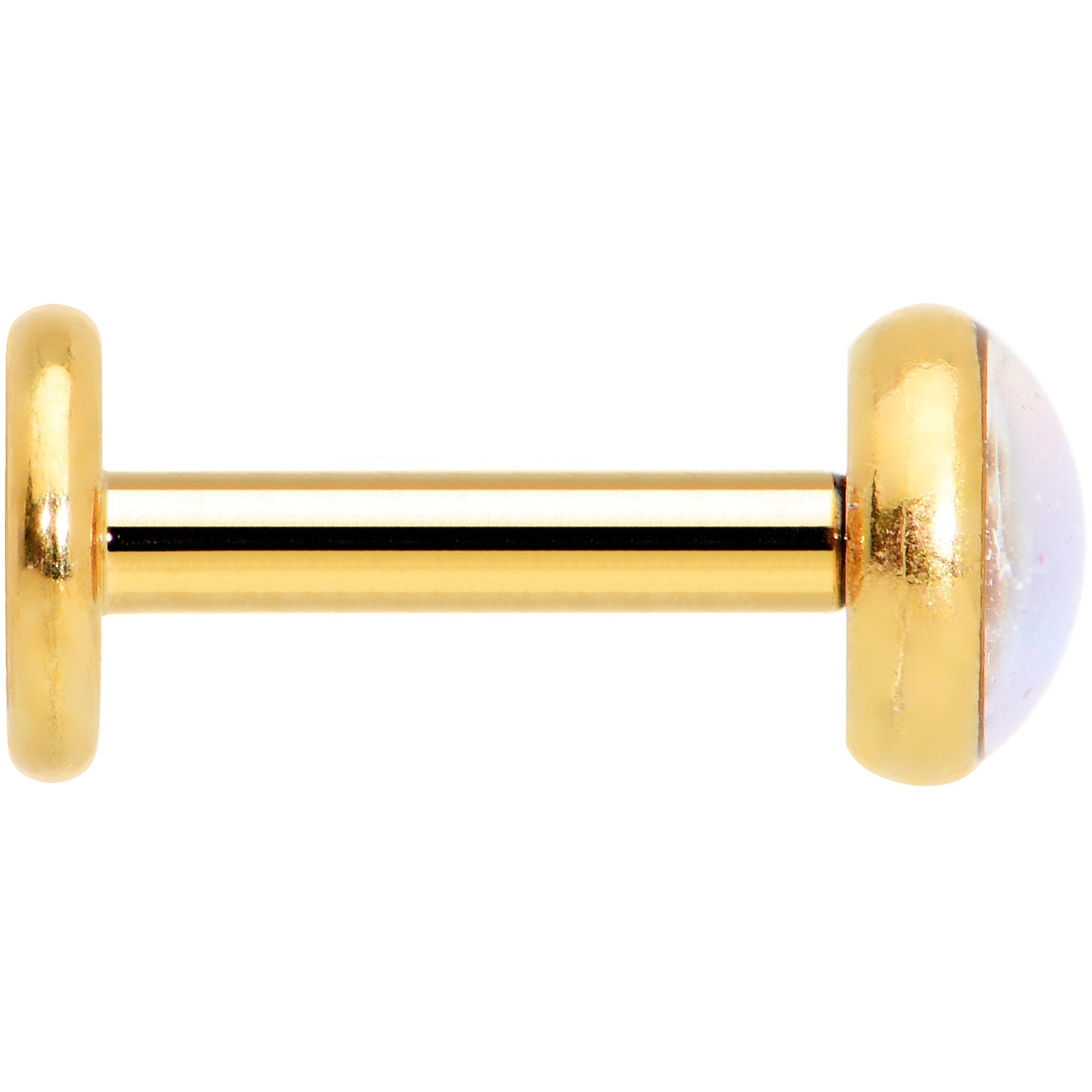 16G 1/4 White Faux Opal Gold Tone Internal Thread Labret Tragus