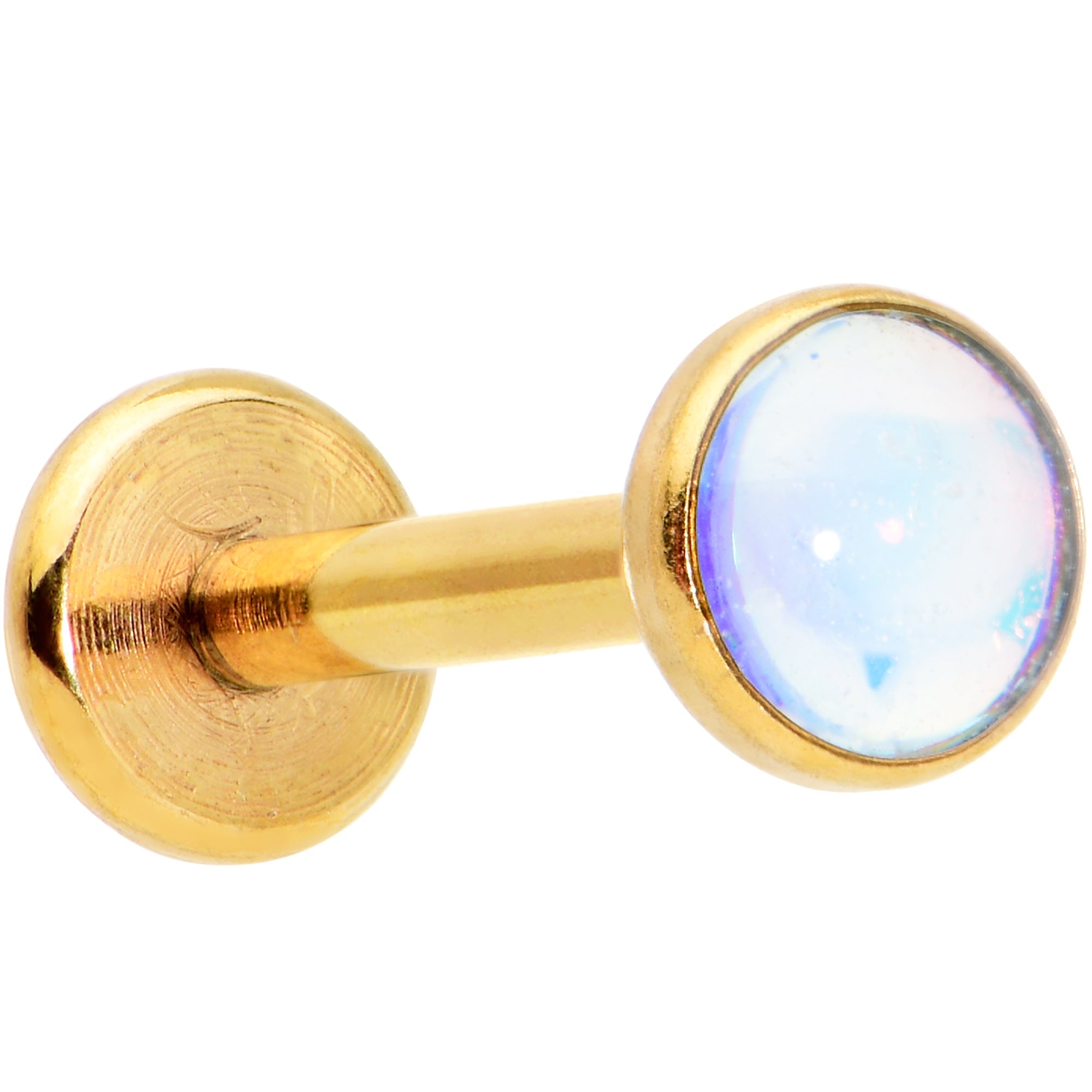 16G 5/16 White Faux Opal Gold Tone Internal Thread Labret Tragus