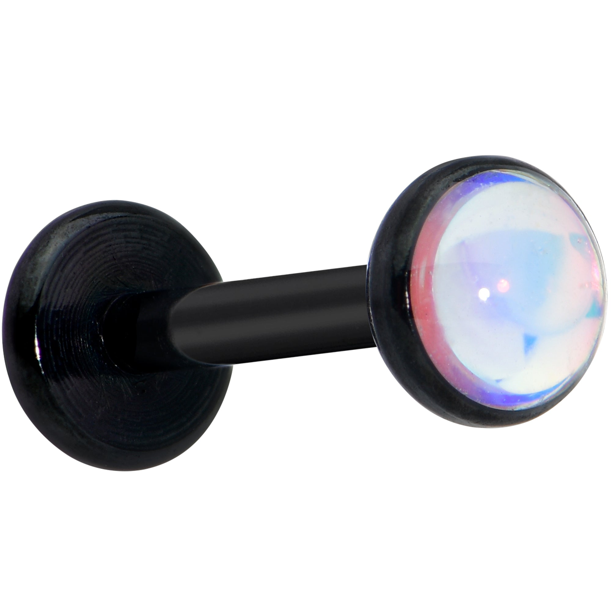 16G 5/16 White Faux Opal Black Internally Threaded Labret Tragus