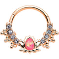 16G 3/8 Pink Faux Opal Rose Gold Hue Lotus Hinged Segment Ring