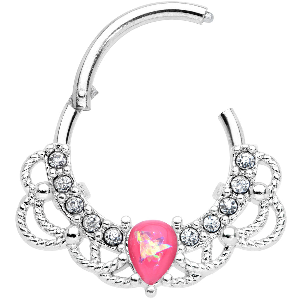 16G 3/8 Pink Faux Opal Lace Lover Hinged Segment Ring