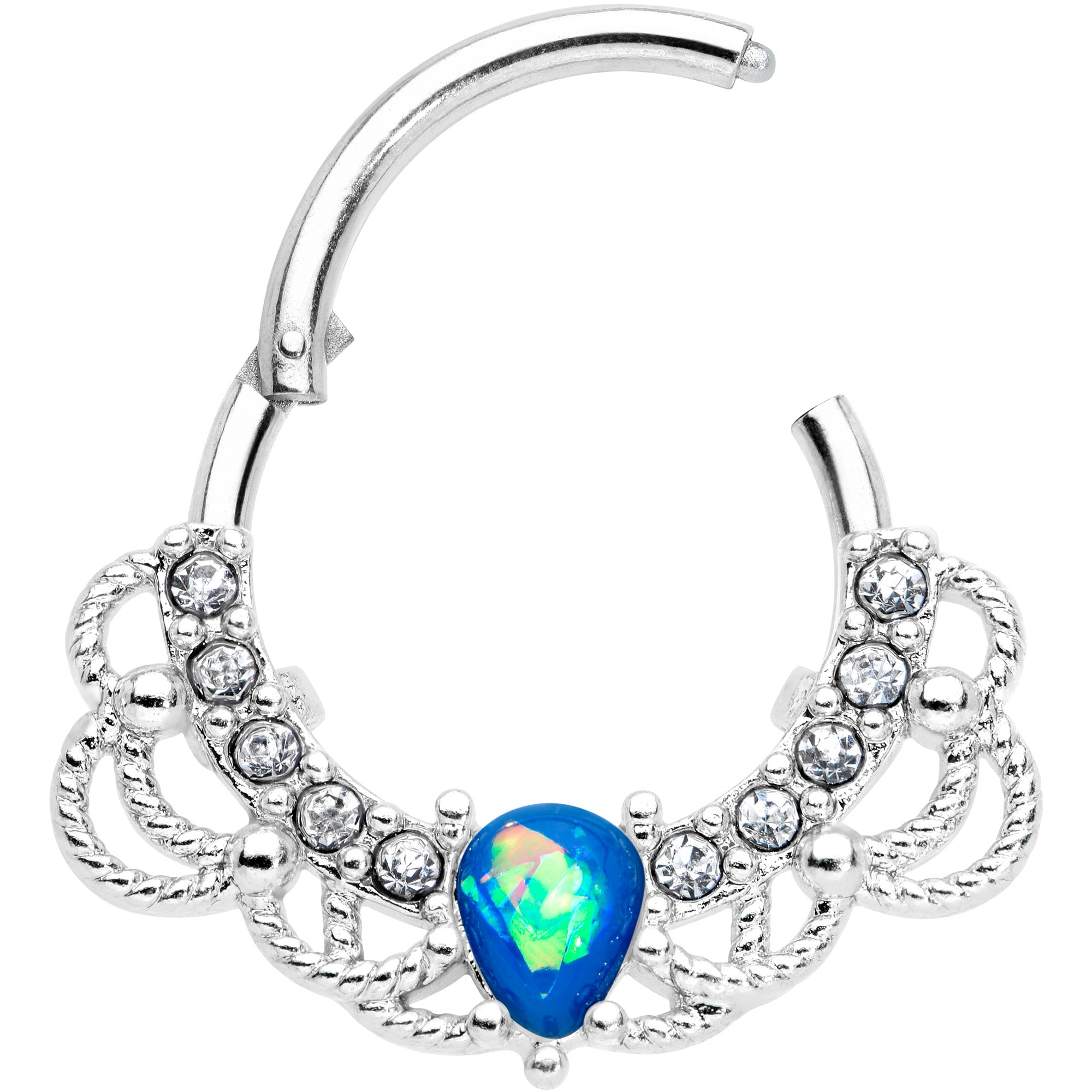 16G 3/8 Blue Faux Opal Lace Lover Hinged Segment Ring