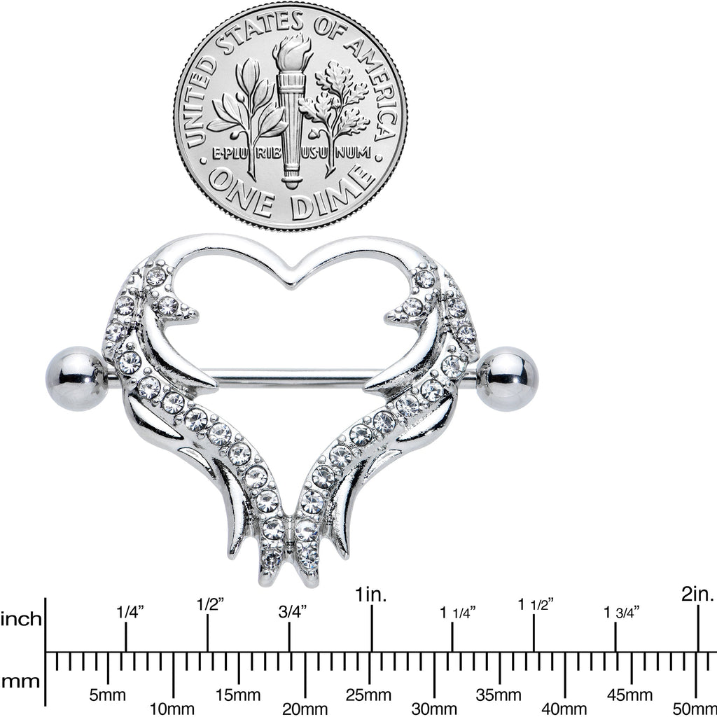 14G 3/4 Clear Gem Rock and Roll Heart Nipple Shield Set
