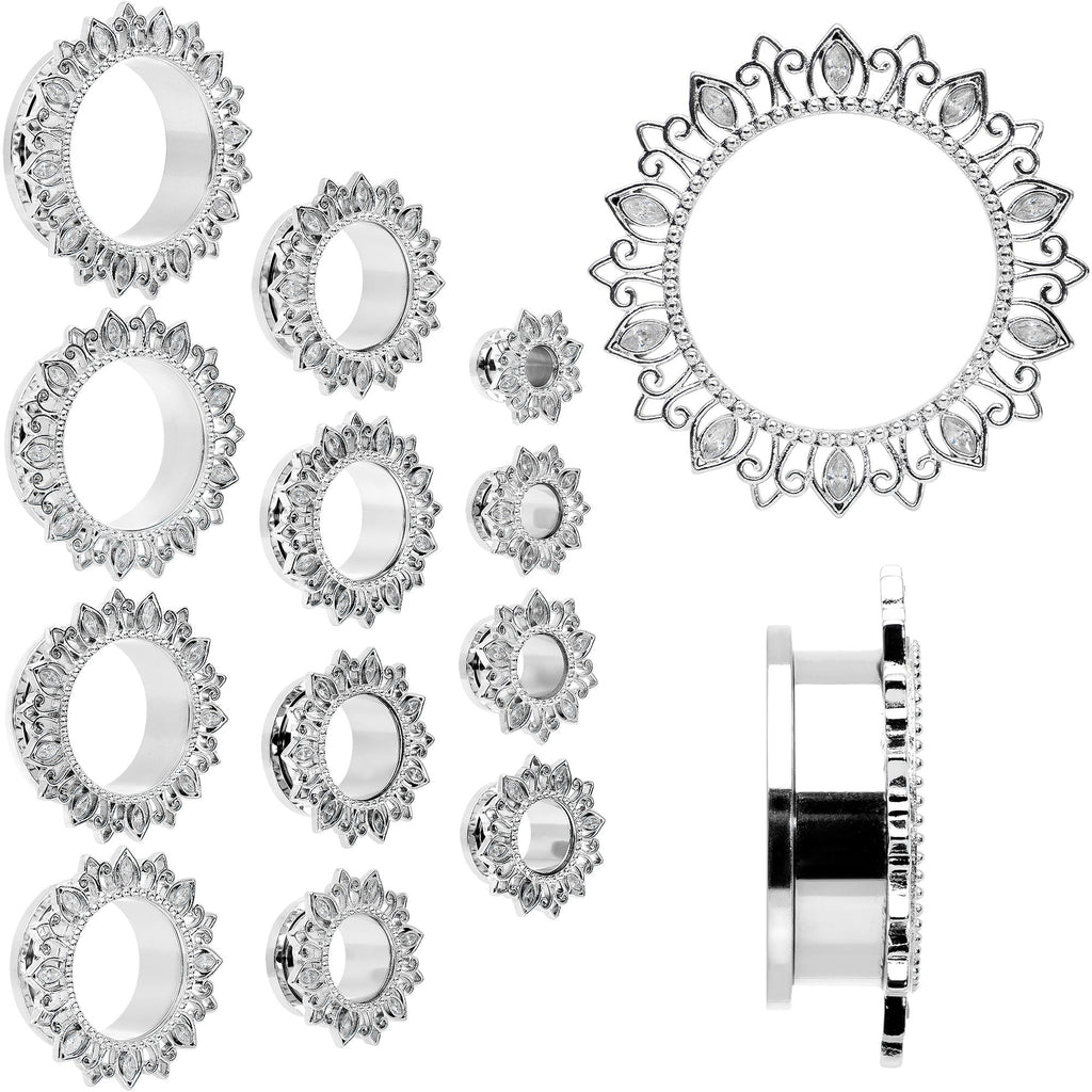 Clear Gem Floral Lotus Screw Fit Tunnel Plug Set