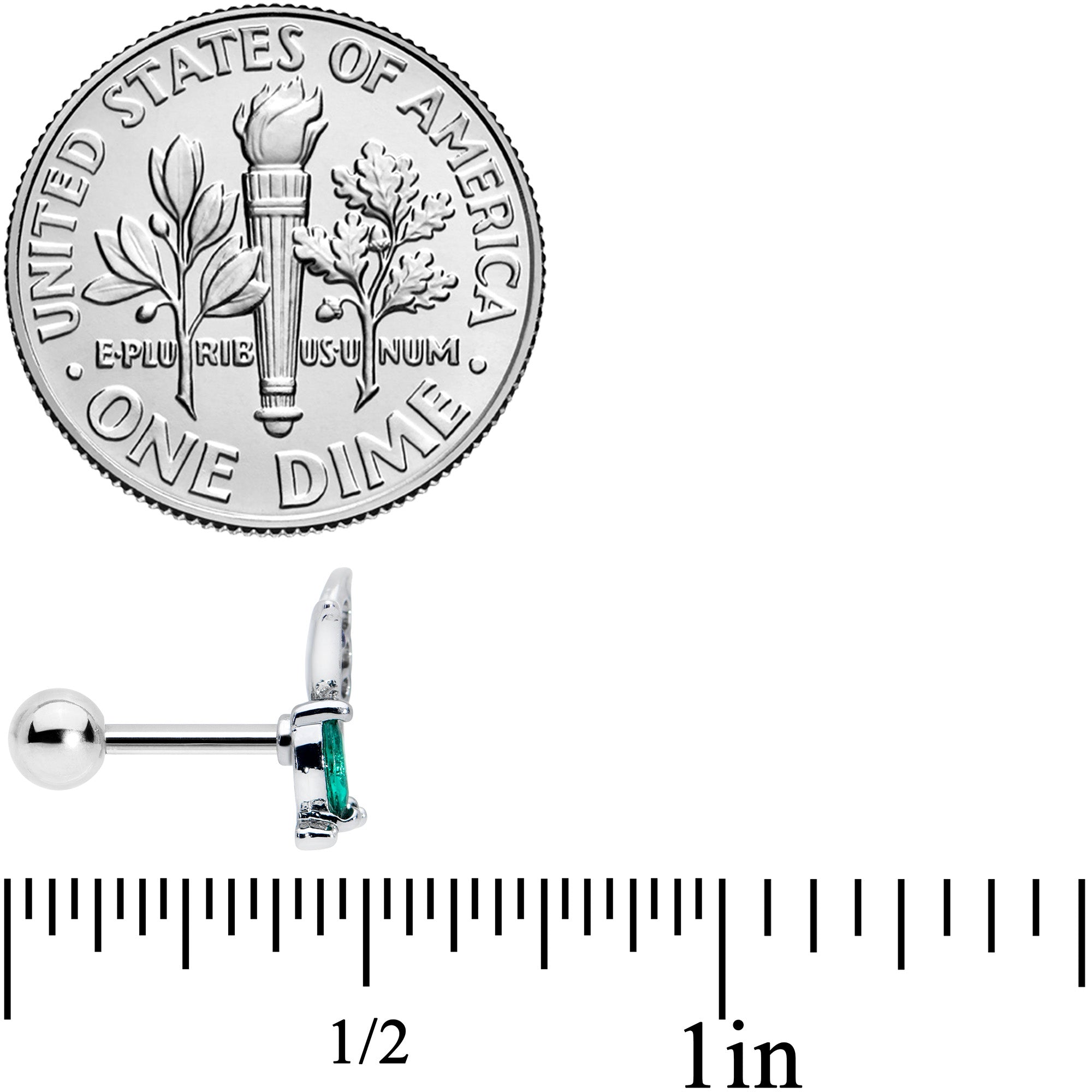 16G 1/4 Blue Green Gem Floral Butterfly Cartilage Tragus Earring