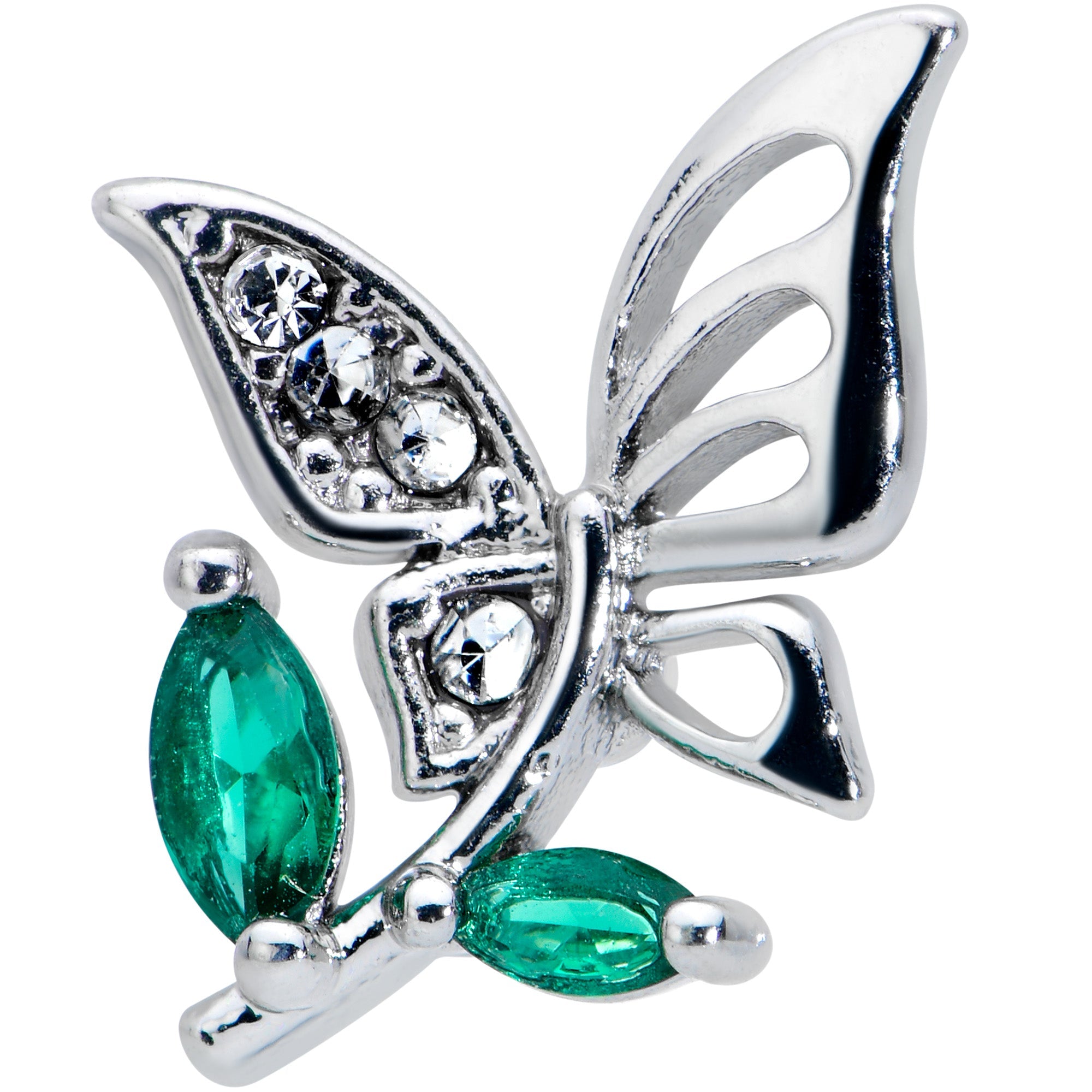 16G 1/4 Clear Green Gem Flora Butterfly Cartilage Tragus Earring