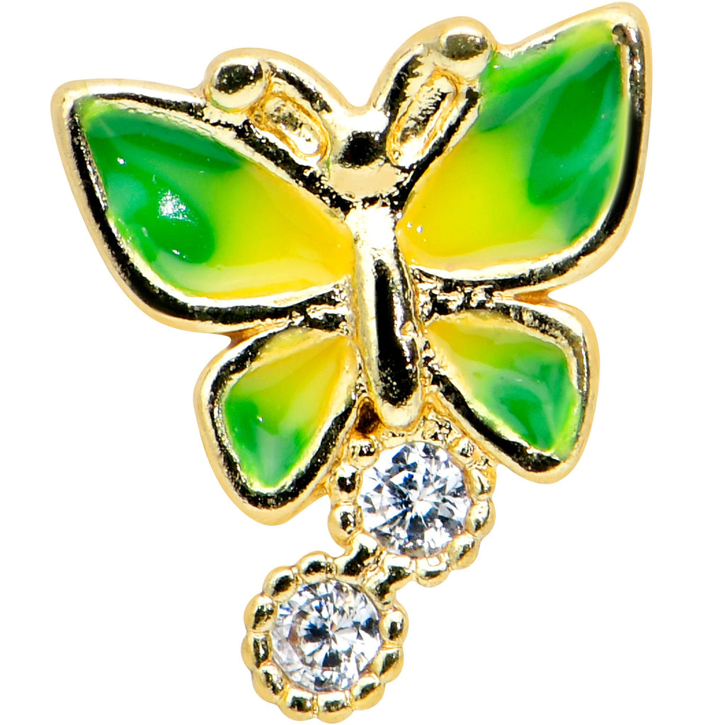 16G 1/4 Clear CZ Gem Gold Tone Green Butterfly Labret Tragus