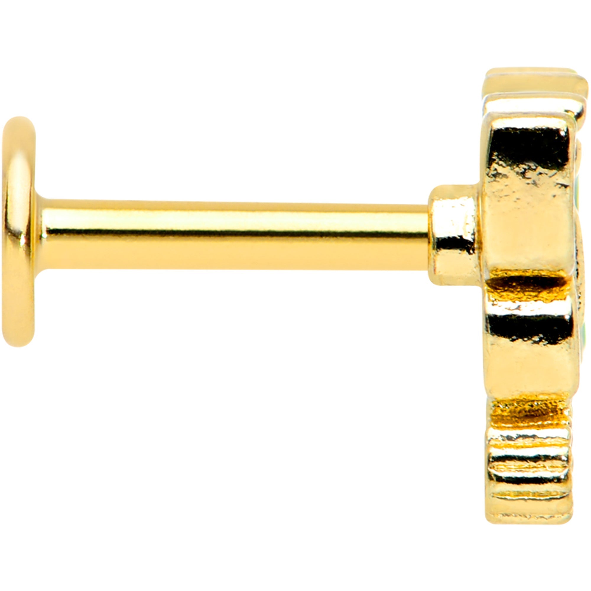 16G 1/4 Clear CZ Gem Gold Tone Green Butterfly Labret Tragus