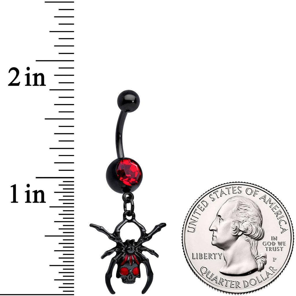 Red Gem Black Skull Spider Halloween Dangle Belly Ring