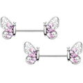 14G 9/16 Pink Gem Lacy Butterfly Barbell Nipple Ring Set