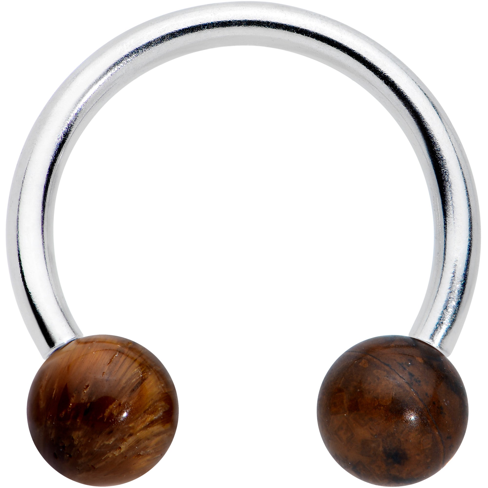 16G 3/8 Brown Stone Ball Ends Internally Threaded Horseshoe