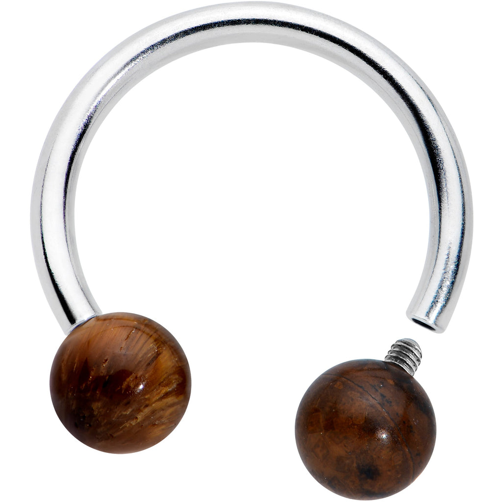 16G 3/8 Brown Stone Ball Ends Internally Threaded Horseshoe