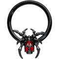 16G 3/8 Red Gem Black Spider Skull Halloween Hinged Segment Ring