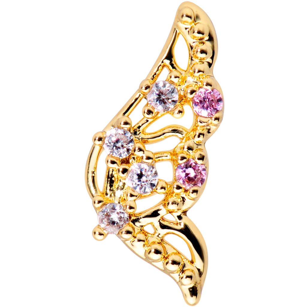16G 1/4 Clear Pink Gem Gold Tone Airy Wing Cartilage Tragus