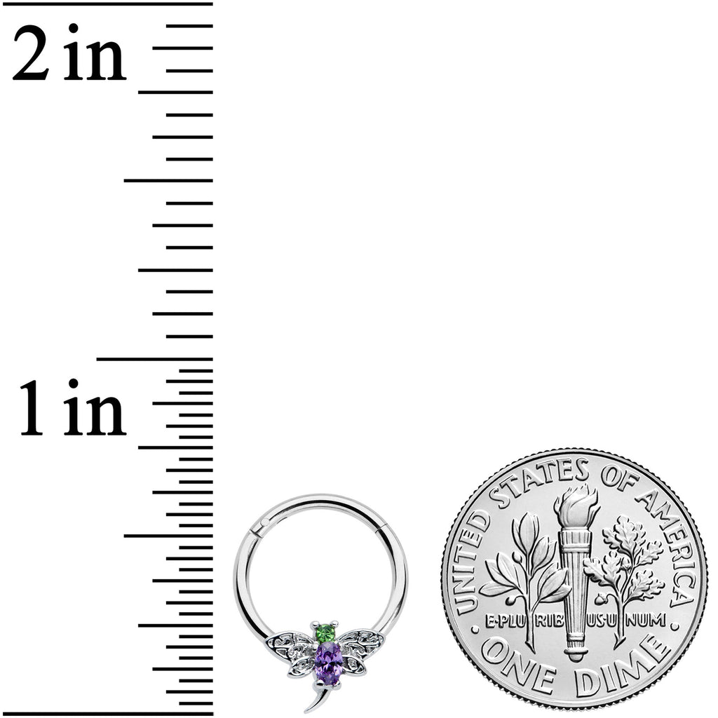 16G 3/8 Green Purple Gem Dragonfly Hinged Segment Ring