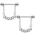14G 9/16 Clear Gem Link Heart Valentine Dangle Nipple Ring Set
