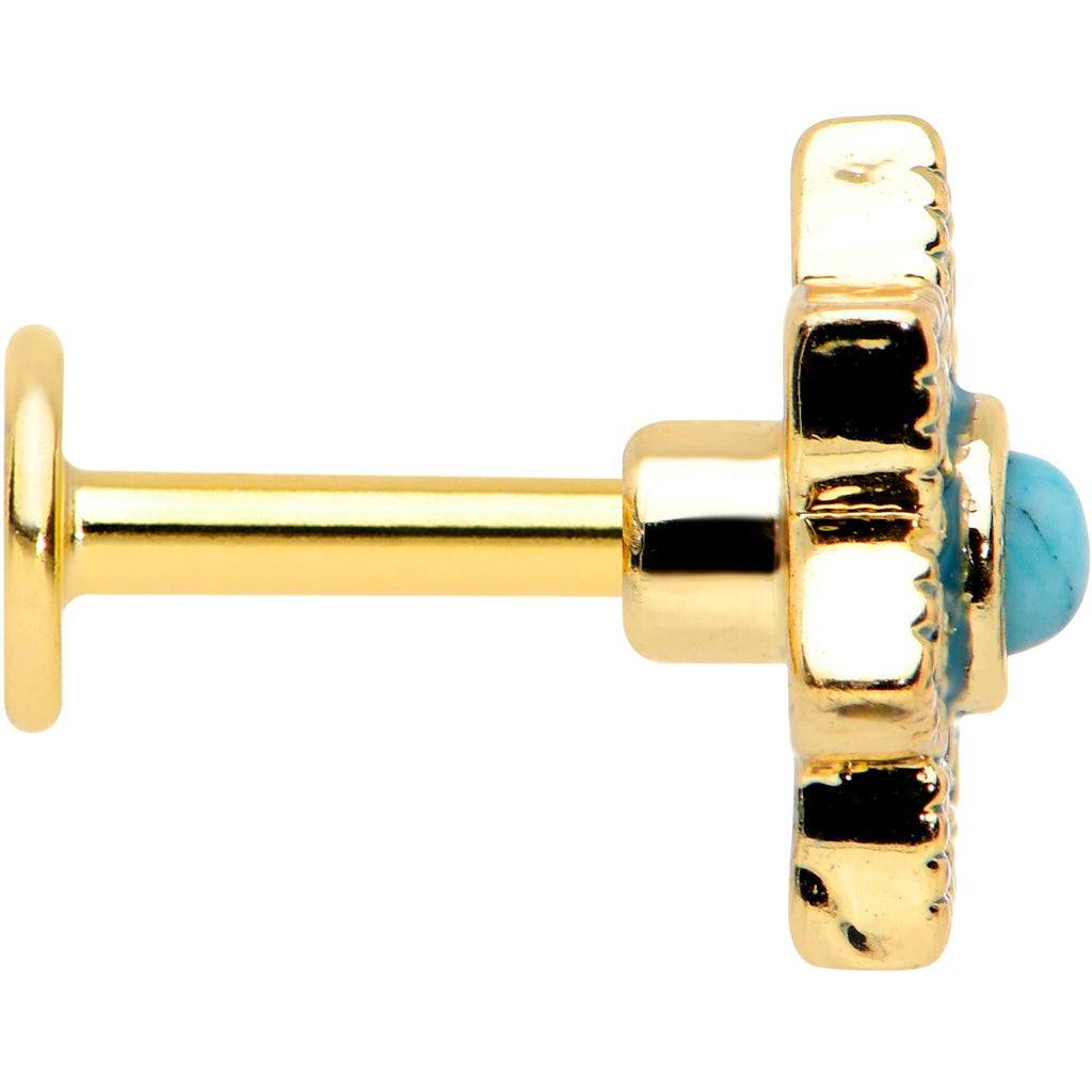 16G 1/4 Turquoise Gold Tone Baroque Flower Labret Monroe Tragus