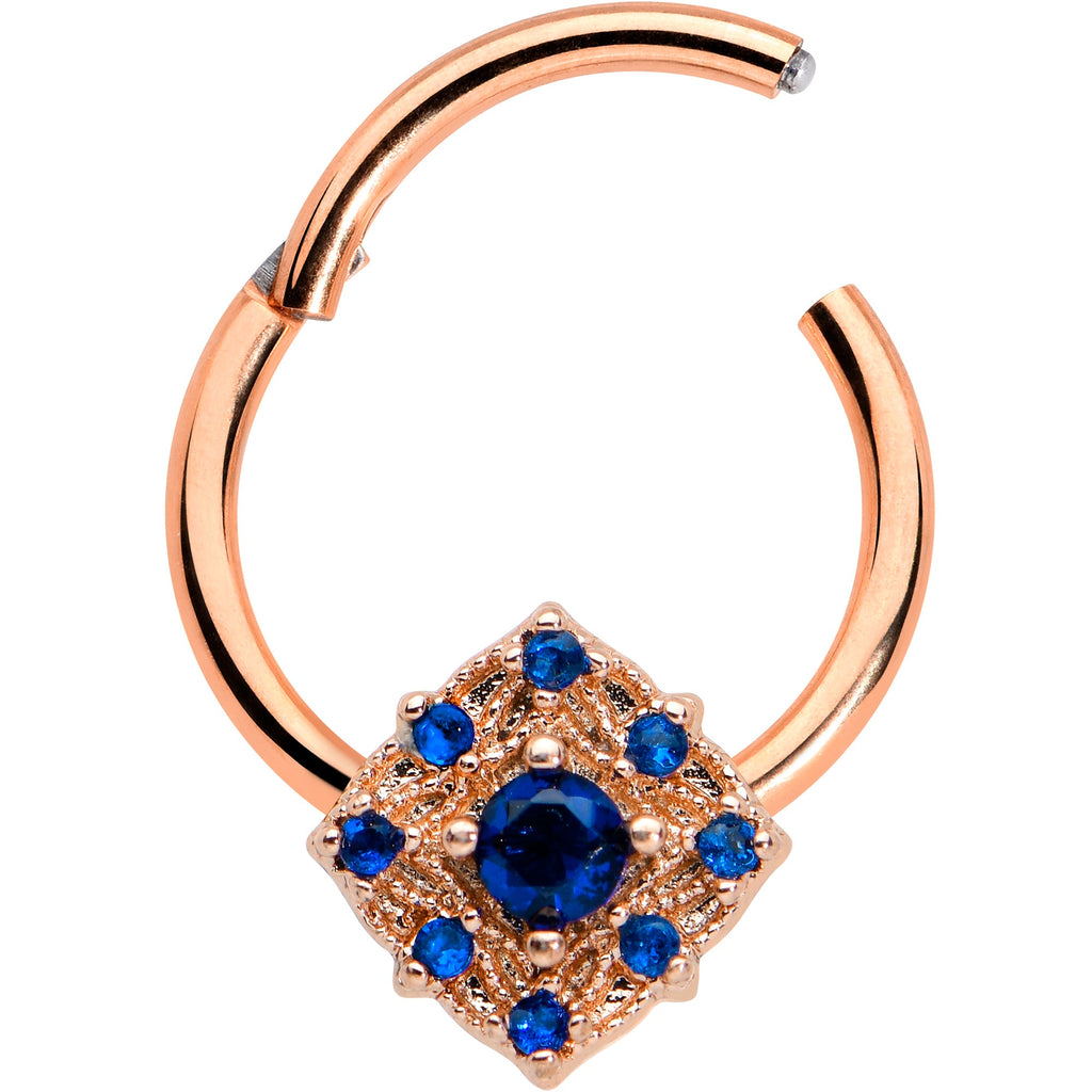 16G 3/8 Blue Gem Rose Gold Tone Night Star Hinged Segment Ring