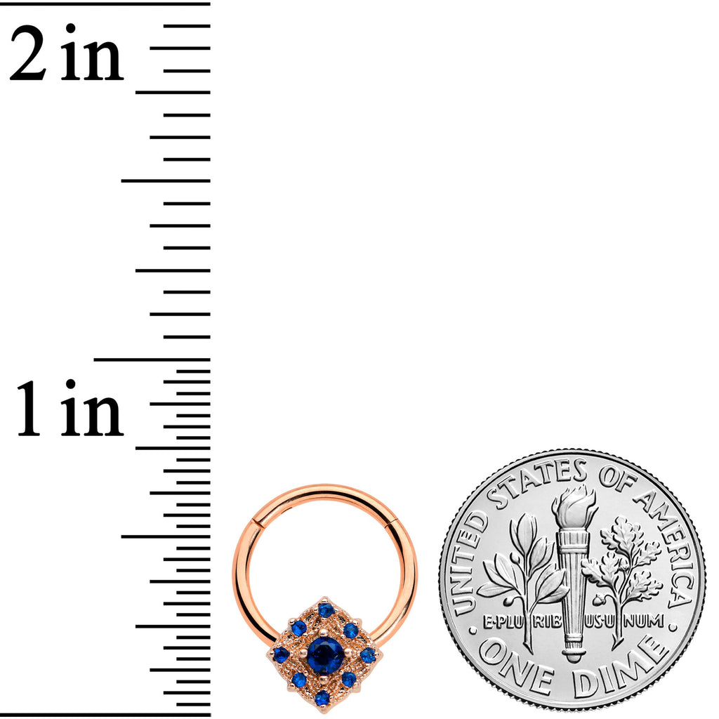 16G 3/8 Blue Gem Rose Gold Tone Night Star Hinged Segment Ring