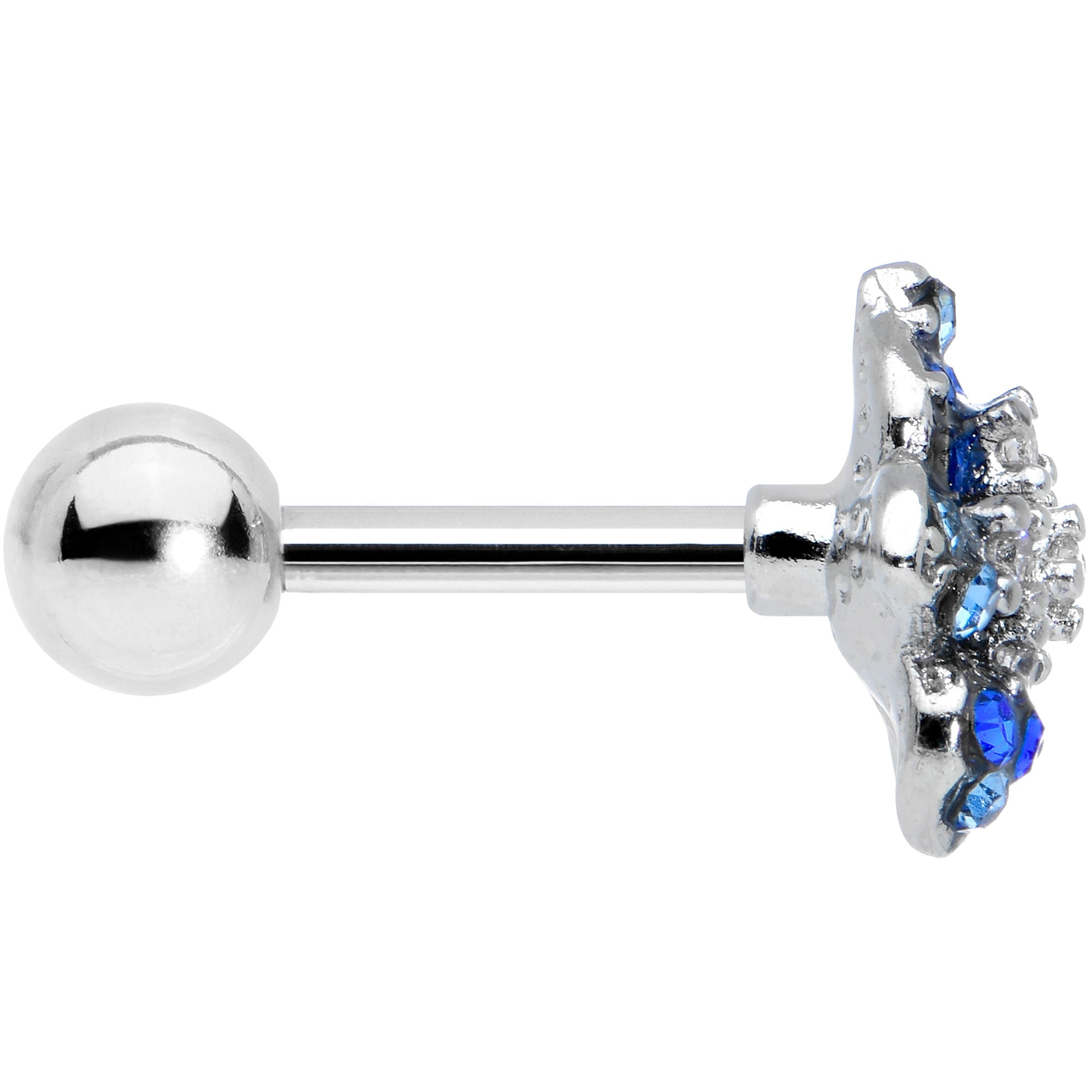 16G 1/4 Clear Blue Gem Evening Flower Cartilage Tragus Earring