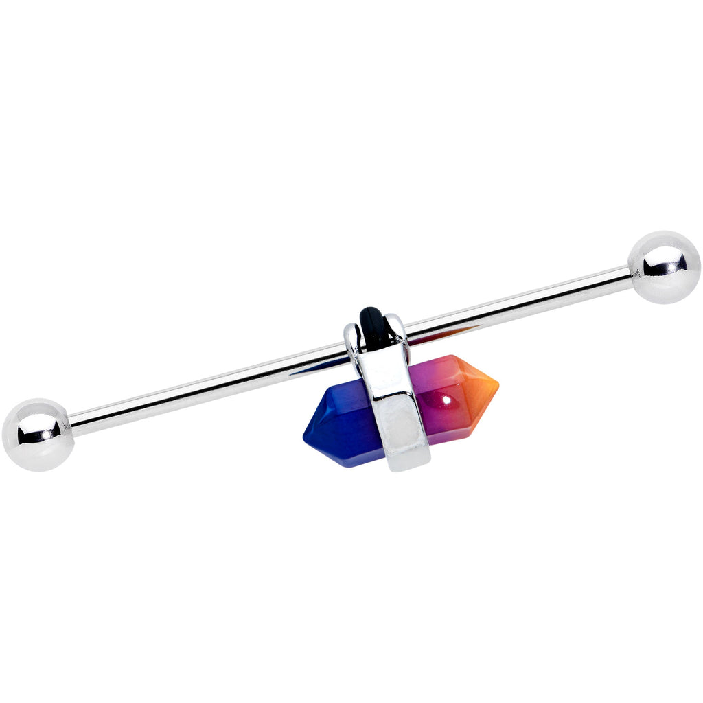 14G Blue Ombre Tourmaline Natural Stone Industrial Barbell 38mm