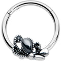 16G 3/8 Black Gem Abstract Bow Hinged Segment Ring