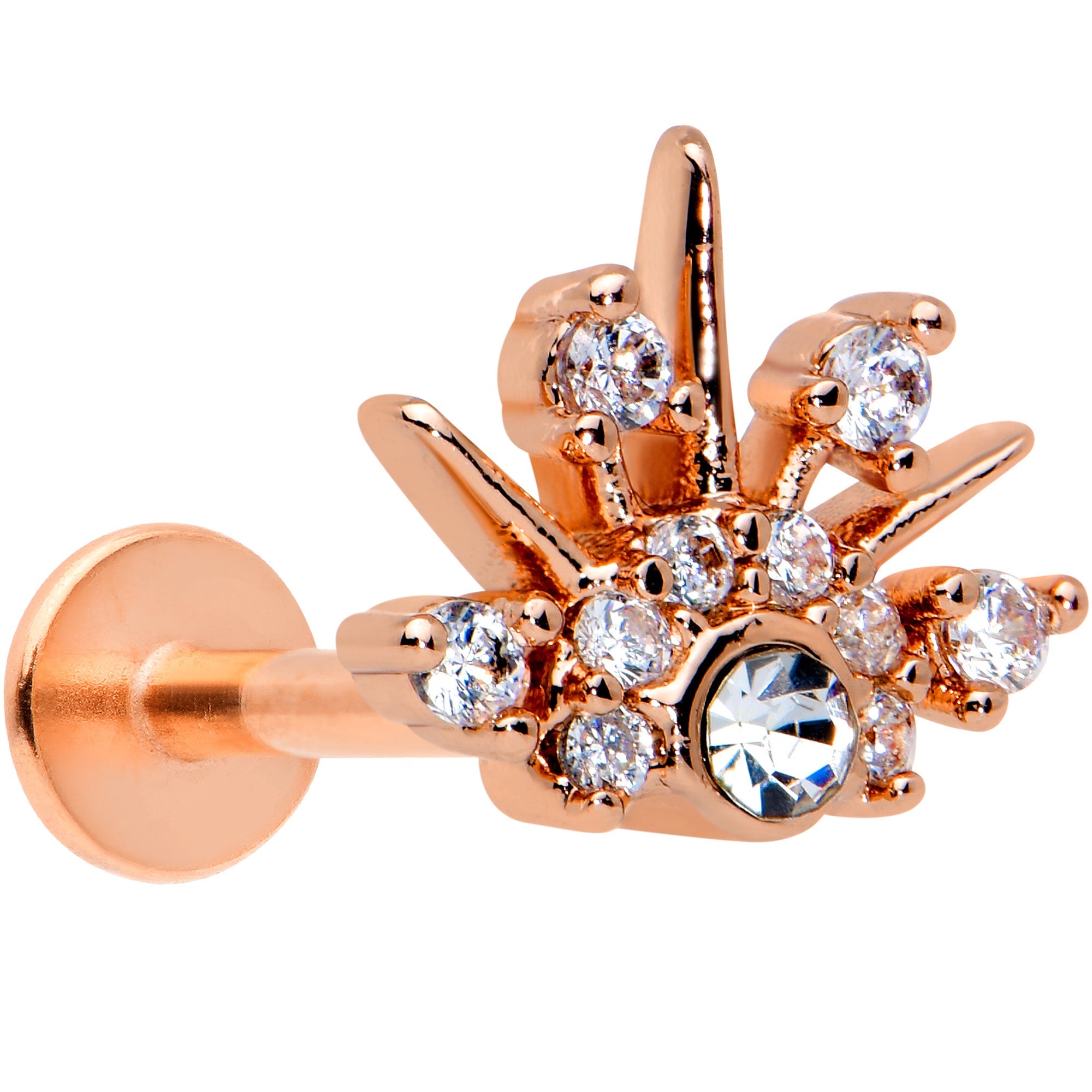 16G 5/16 Clear CZ Gem Rose Gold Tone Abstract Crown Labret Tragus