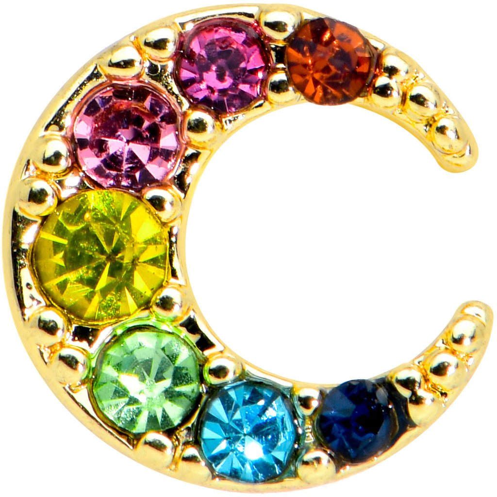 16G 1/4 Rainbow Gem Gold Tone Crescent Moon Labret Tragus
