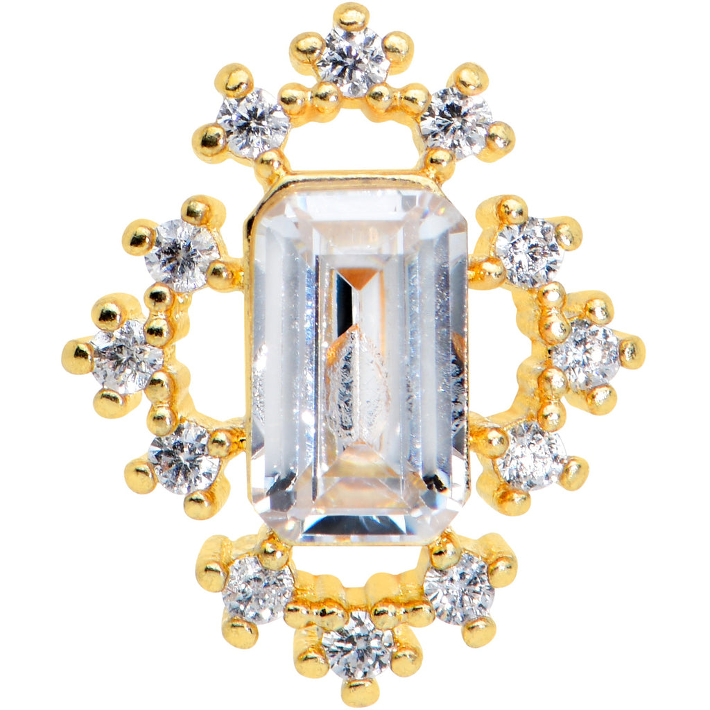 16G 1/4 Clear Gem Gold Tone Regal Rectangle Labret Monroe Tragus