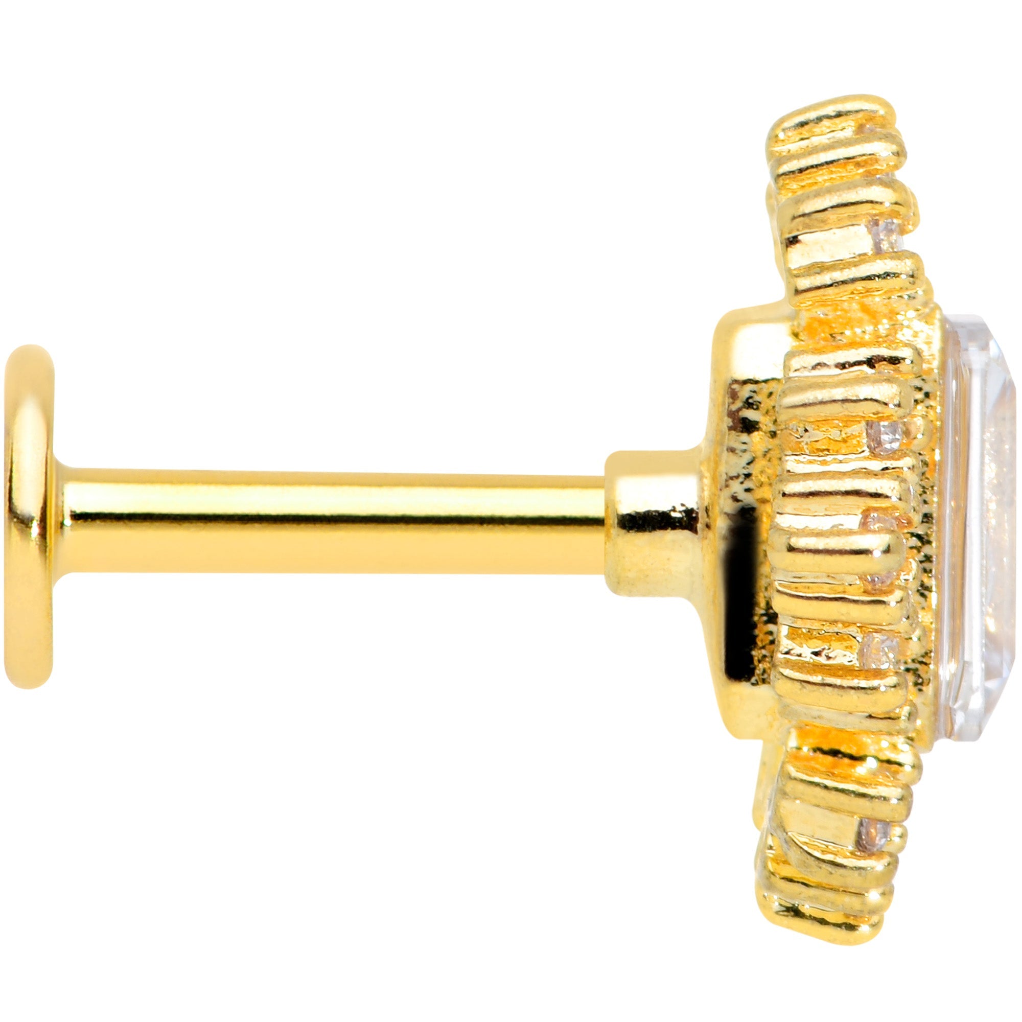 16G 1/4 Clear Gem Gold Tone Regal Rectangle Labret Monroe Tragus