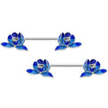 14G 9/16 Lovely Blue Lotus Flowers Barbell Nipple Ring Set