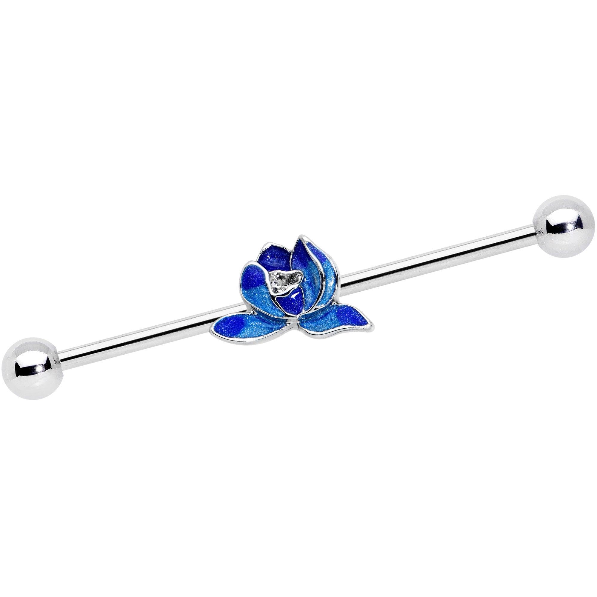 14G Lovely Blue Lotus Flower Industrial Barbell 38mm